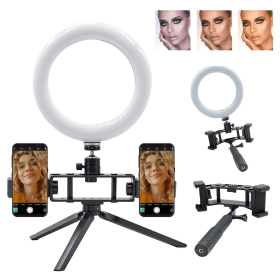 Anneau Selfie LED 20 cm avec 2 Supports Smartphone et 3 Modes d’éclairage