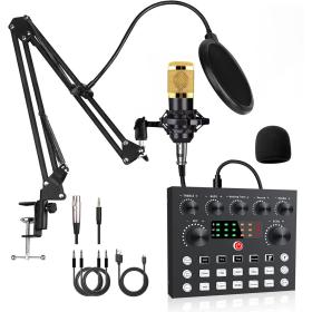 Kits de Microphone BM800 avec Carte Son en Direct, Bras de Suspension en Ciseaux, Support Antichoc et Filtre Anti-Pop
